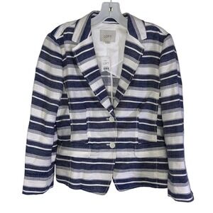 Ann Taylor LOFT NWT Strip Linen Blend Minimalist Classic Career Button Blazer 4